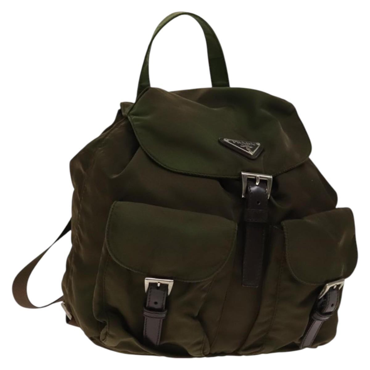 PRADA Backpack Nylon Khaki Silver Auth 140624 | eBay display picture 1