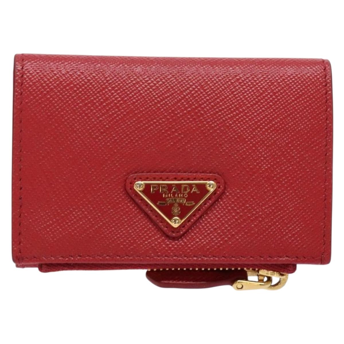 PRADA Card Case Safiano leather Red Gold Auth 140692 | eBay