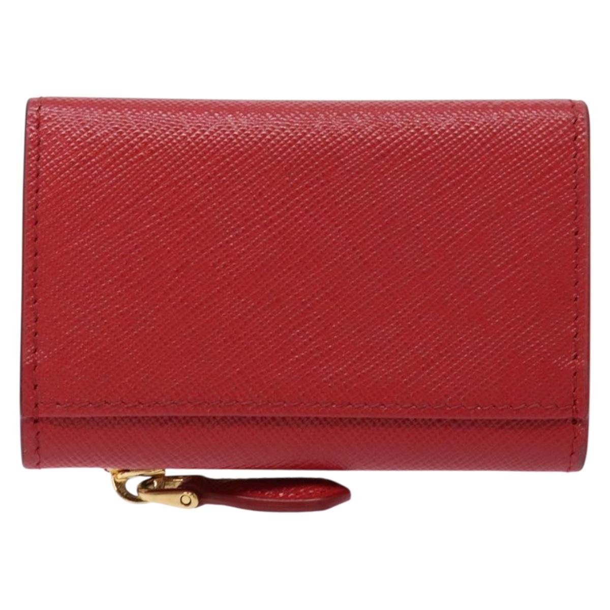 PRADA Card Case Safiano leather Red Gold Auth 140692 | eBay