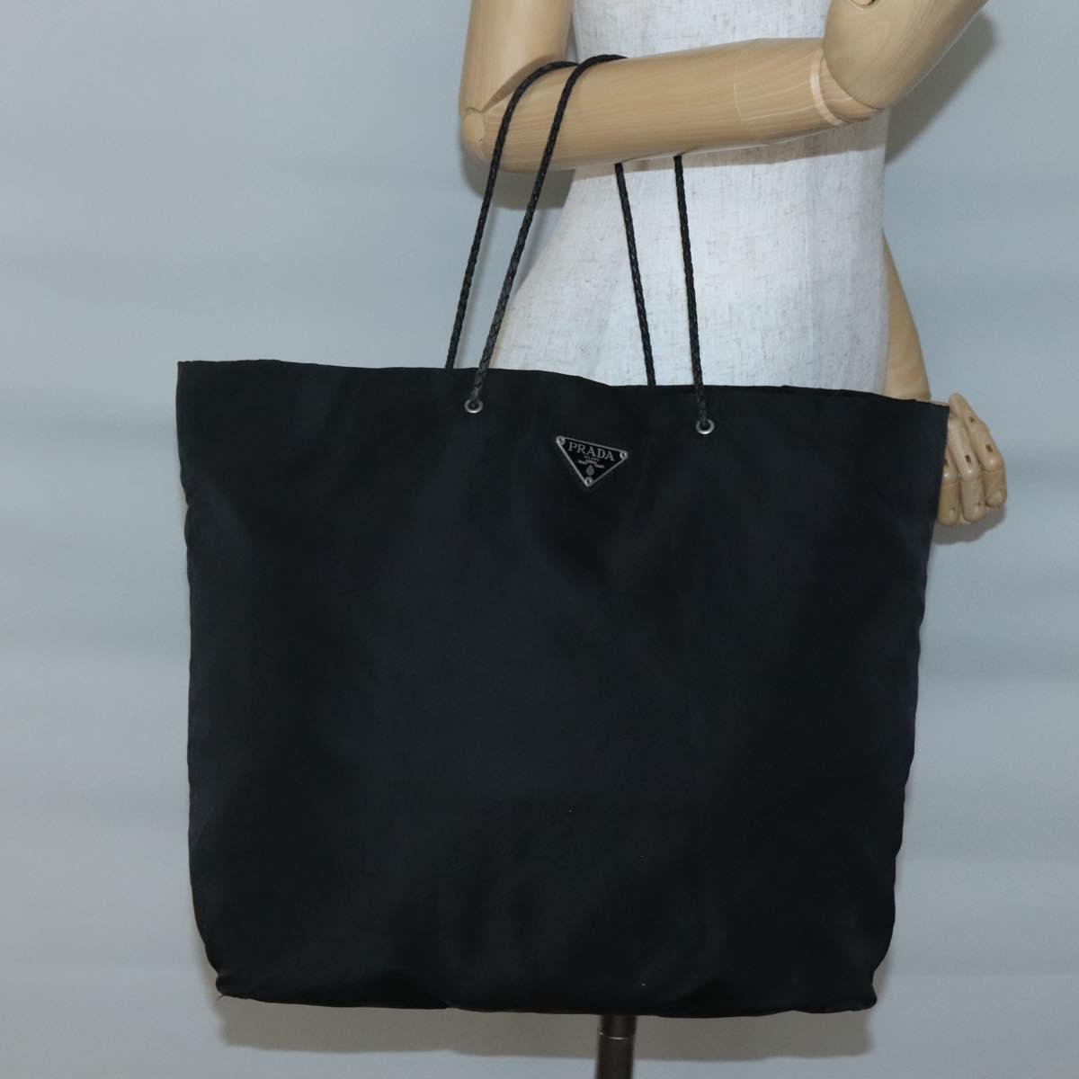 PRADA Tote Bag Nylon Black Silver Auth 140799 | eBay