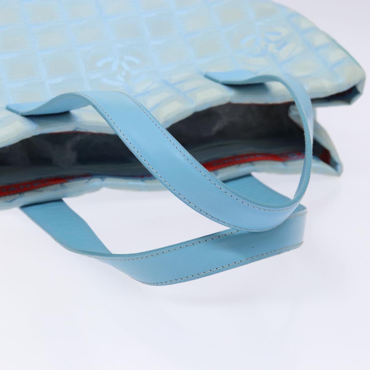 CHANEL New Travel Line Tote Bag Nylon Light Blue Silver CC Auth