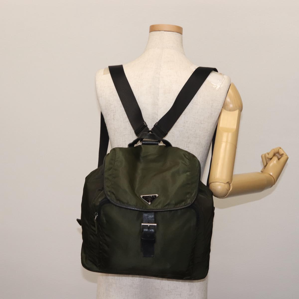 PRADA Backpack Nylon Khaki Silver Auth 141801 | eBay