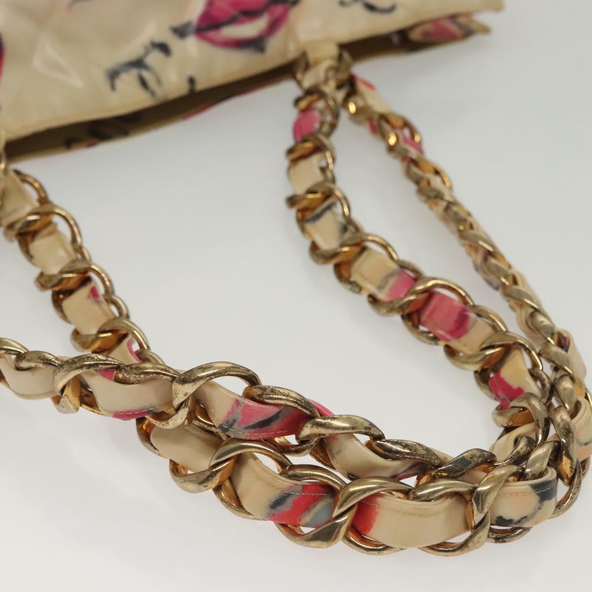 CHANEL Matelasse Chain COCO Mark Lip Tote Bag Vinyl White Gold CC