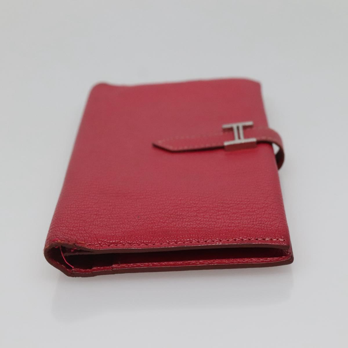 HERMES Wallet Leather Red Silver Auth 142361 | eBay