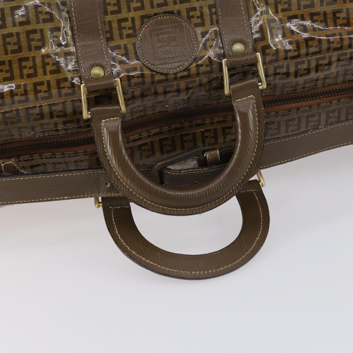 FENDI Zucchino Canvas Boston Bag Coated Canvas Brown Gold Auth