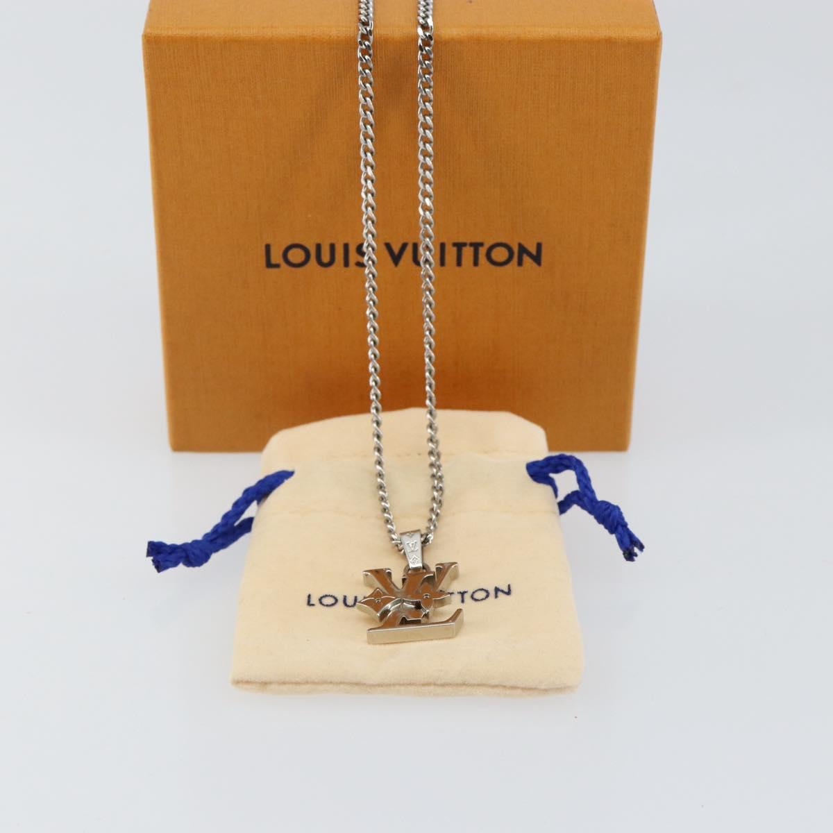 LOUIS VUITTON Monogram Row Necklace metal Silver M02254 LV Auth