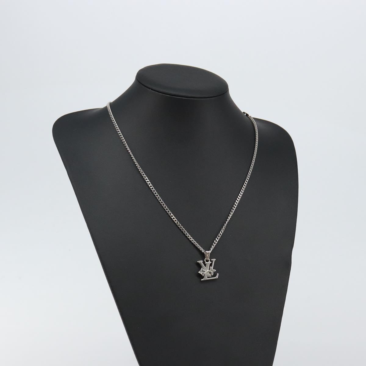 LOUIS VUITTON Monogram Row Necklace metal Silver M02254 LV Auth 
