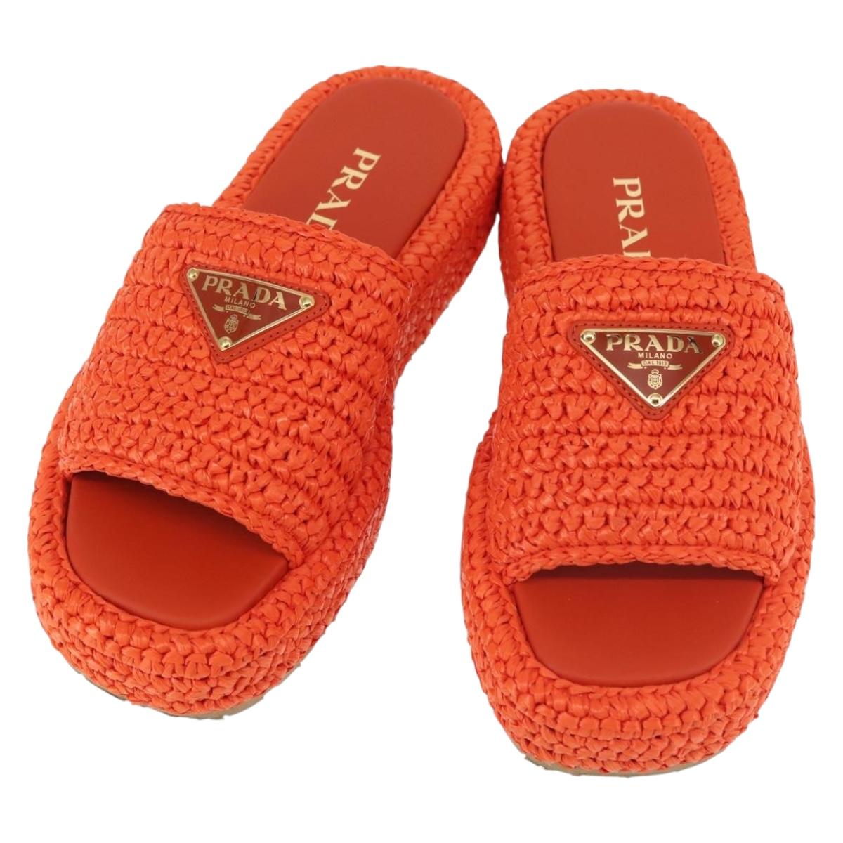 PRADA Flat Form Sandals Raffia Orange Auth 143606 | eBay