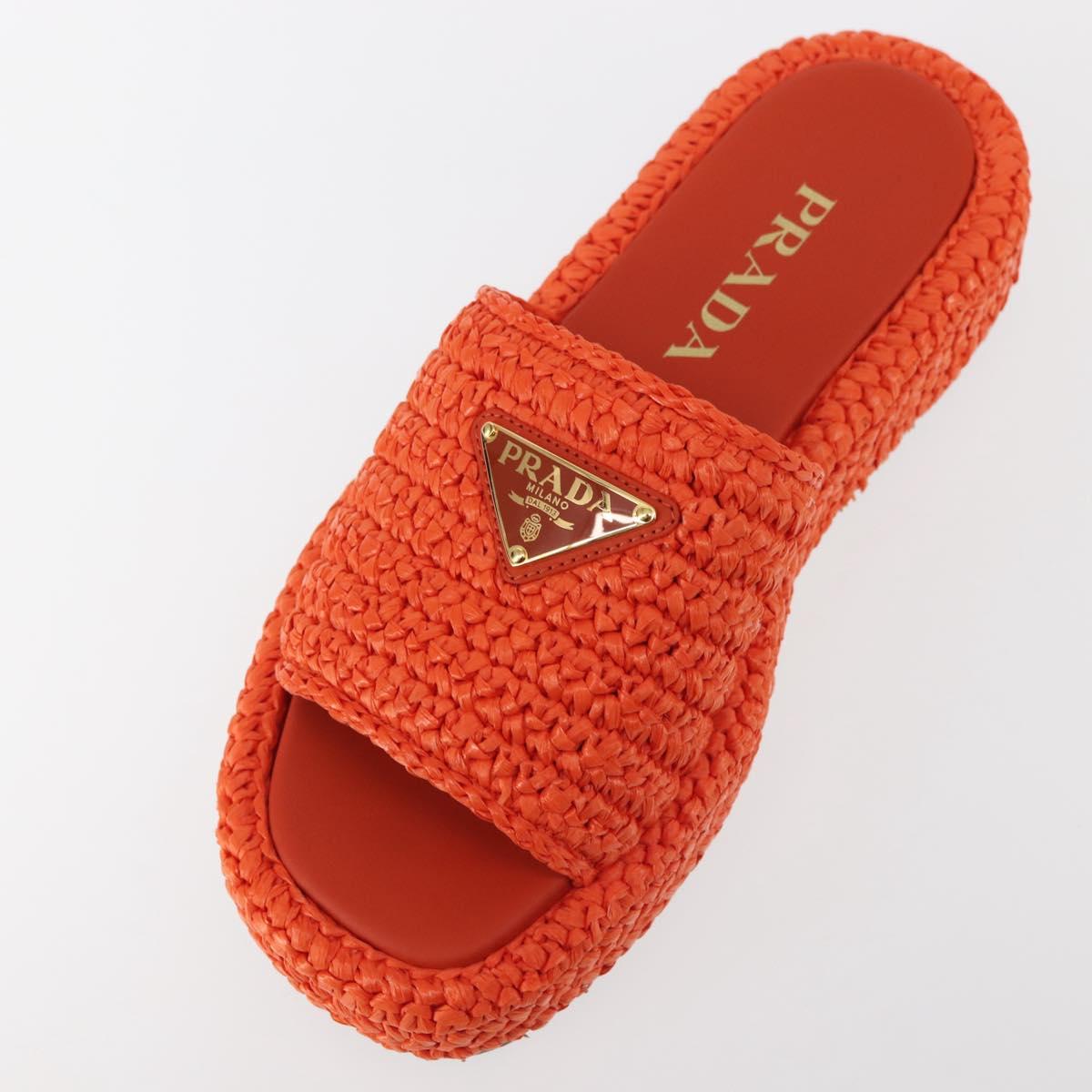 PRADA Flat Form Sandals Raffia Orange Auth 143606 | eBay