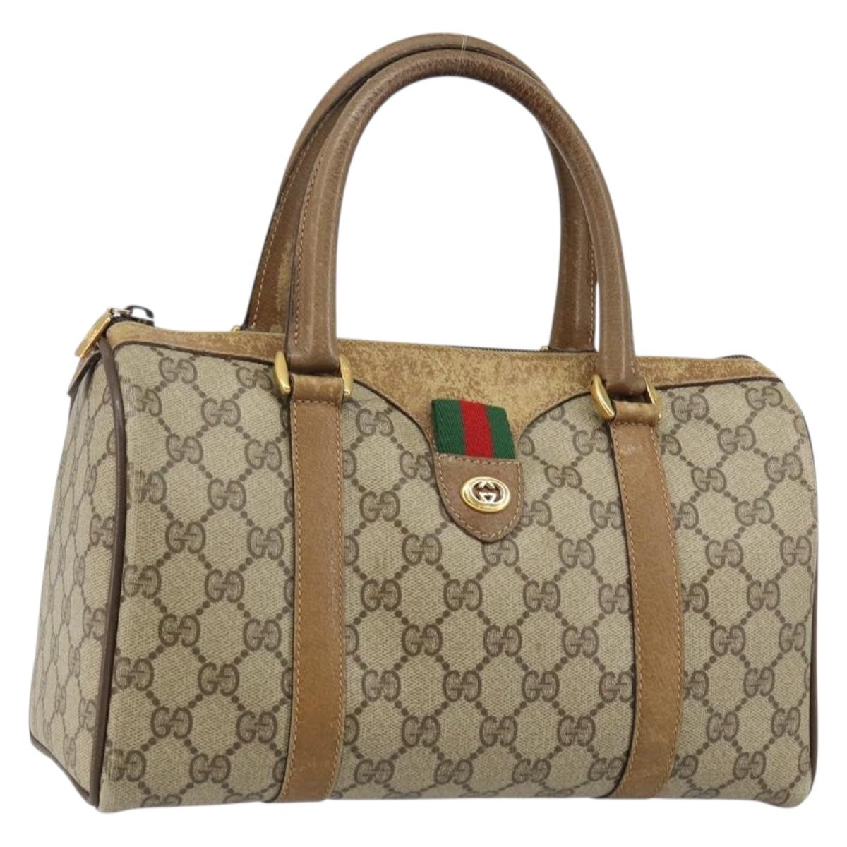 GUCCI GG Supreme Web Sherry Line Boston Bag PVC Beige Gold 40 02