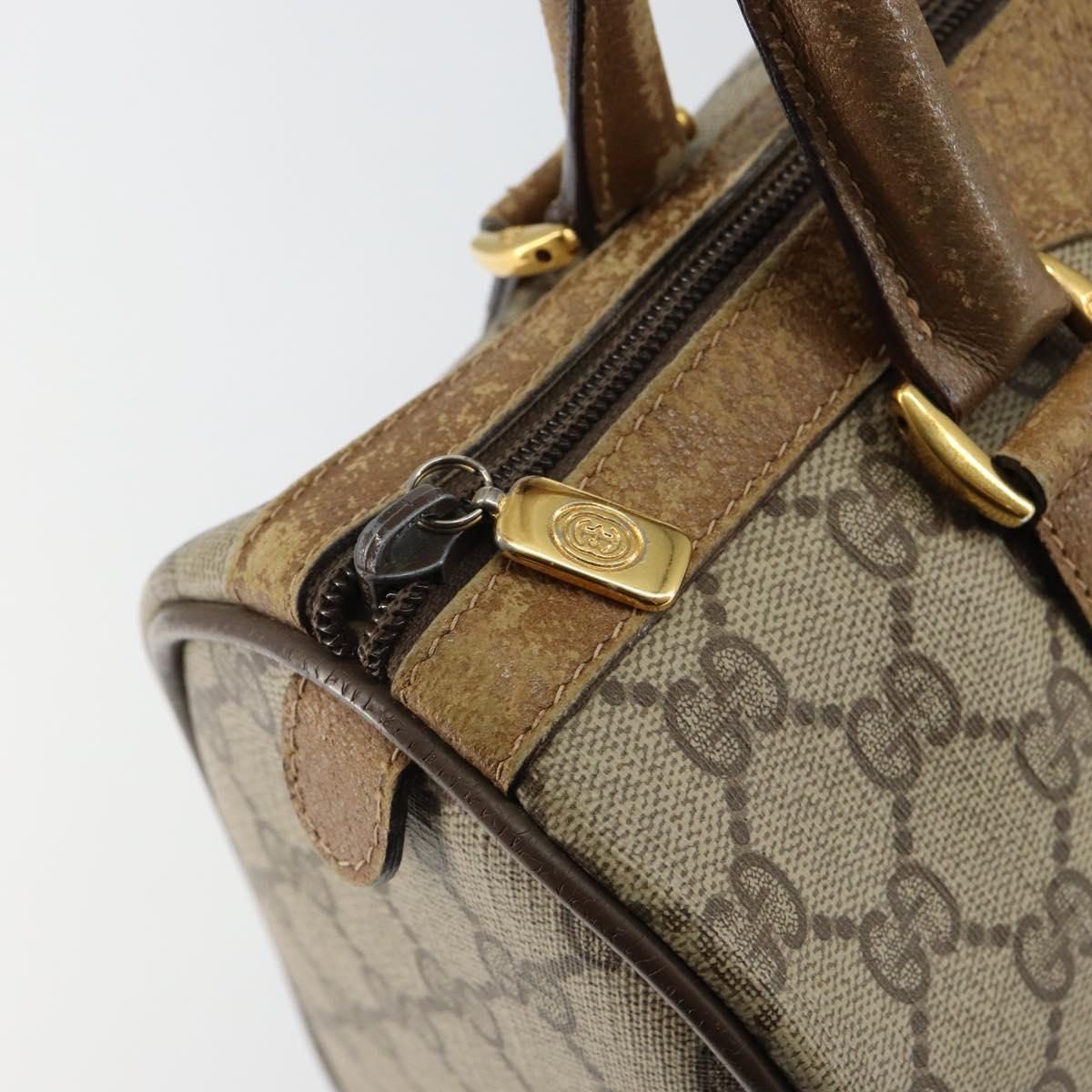 GUCCI GG Supreme Web Sherry Line Boston Bag PVC Beige Gold 40 02