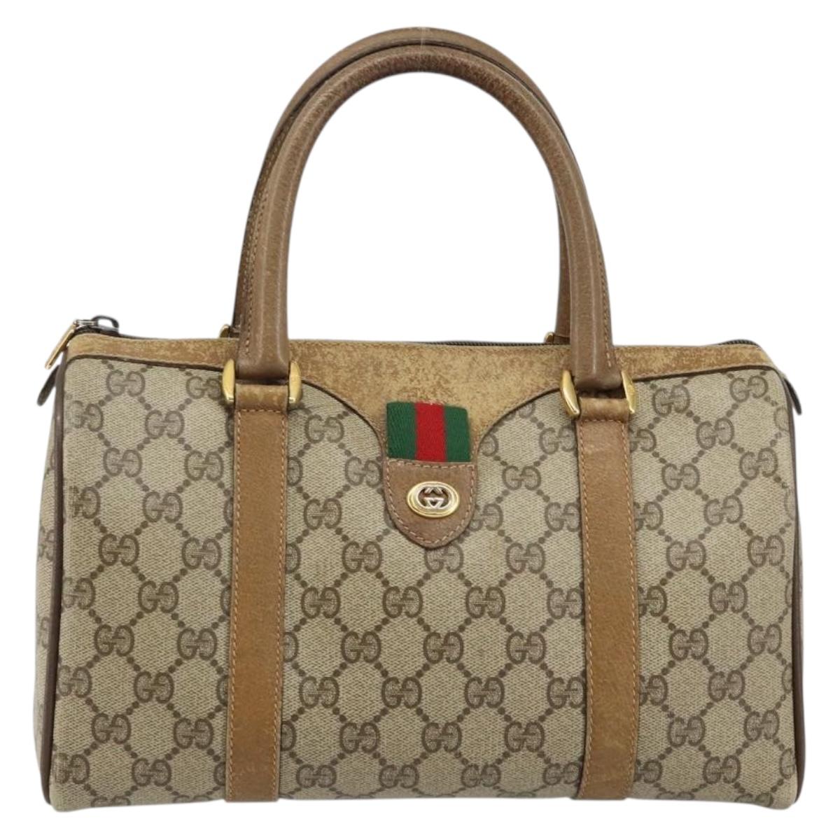 GUCCI GG Supreme Web Sherry Line Boston Bag PVC Beige Gold 40 02