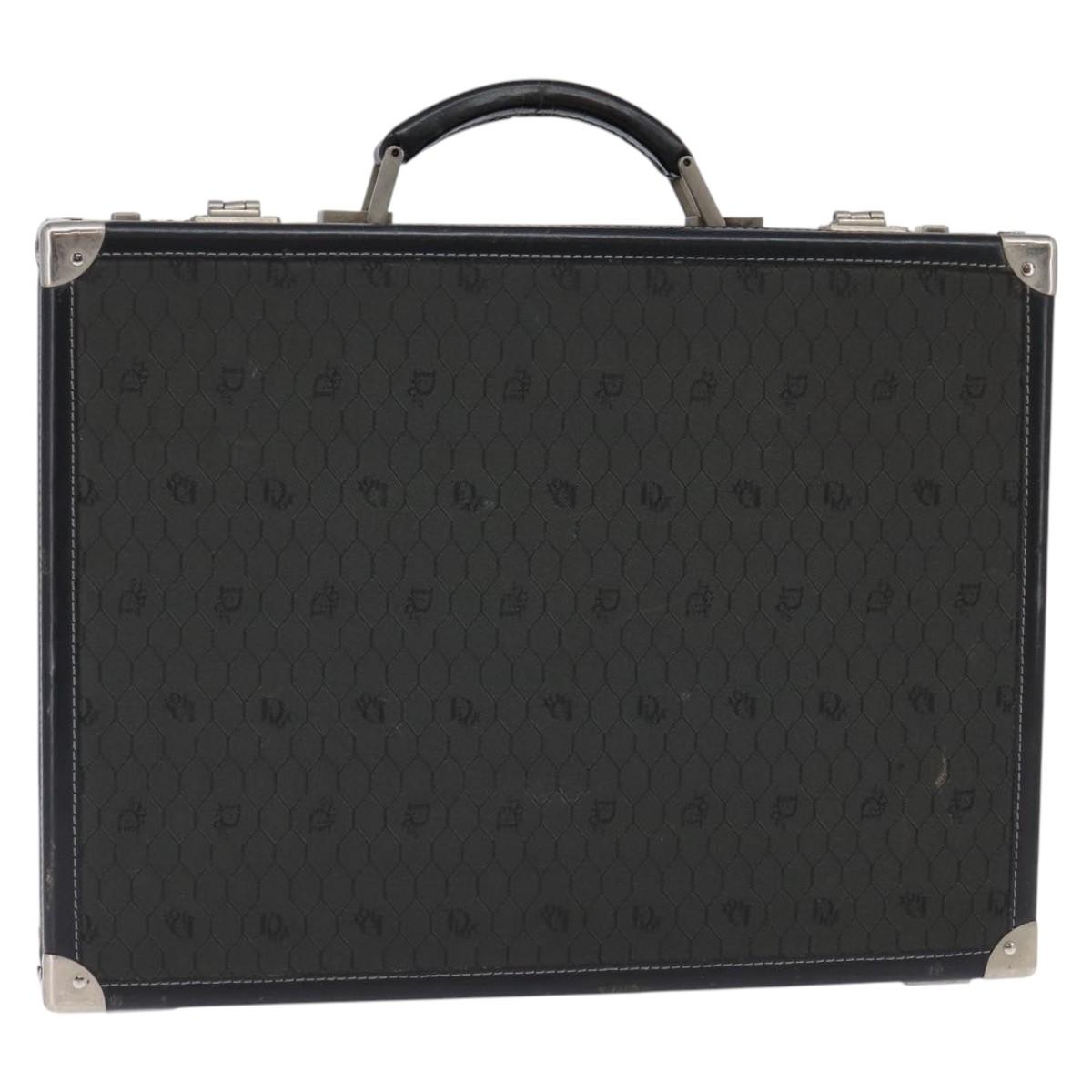 Christian Dior Honeycomb Canvas Attache case Trunk Black Auth