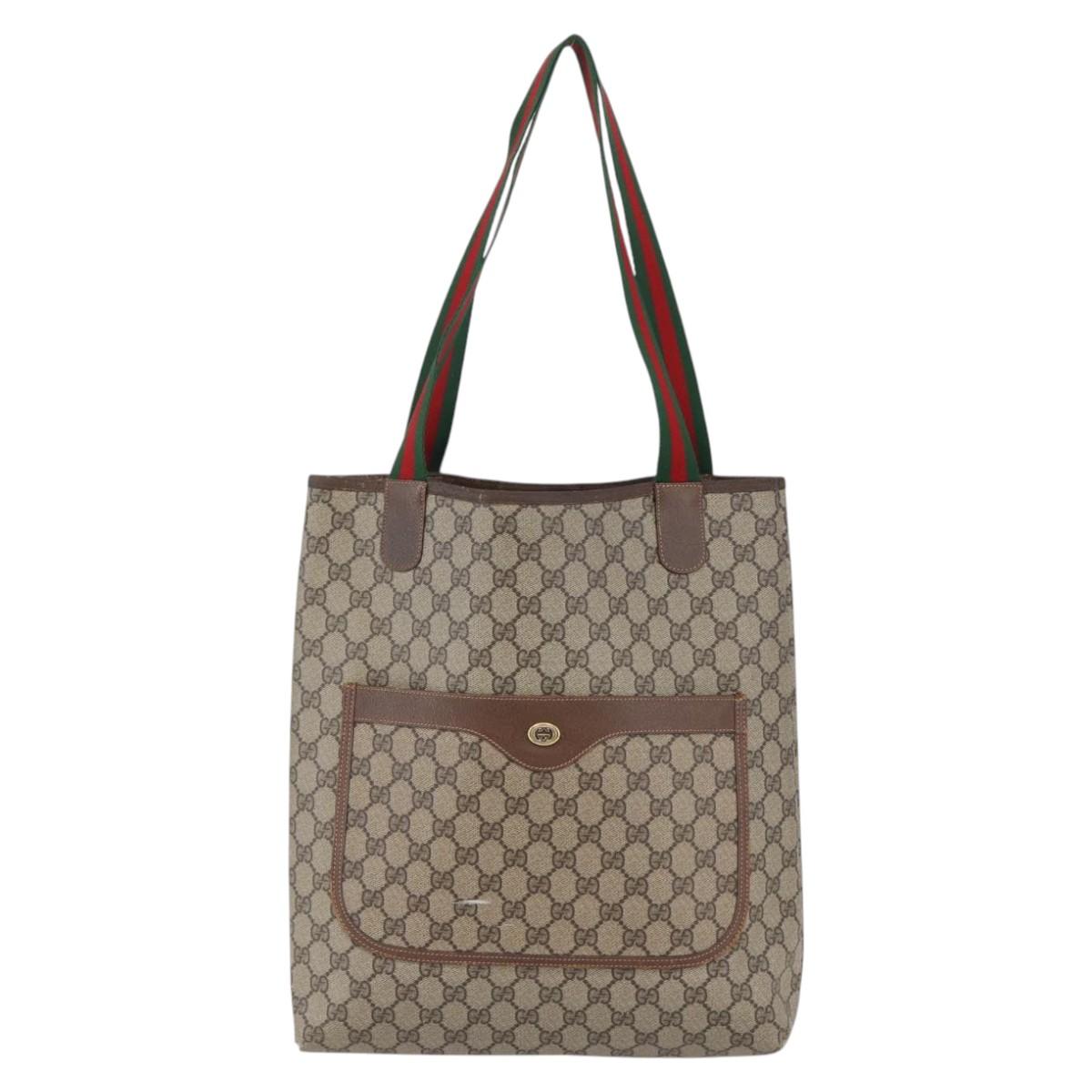 GUCCI GG Supreme Web Sherry Line Tote Bag PVC Beige Red 89 02 003