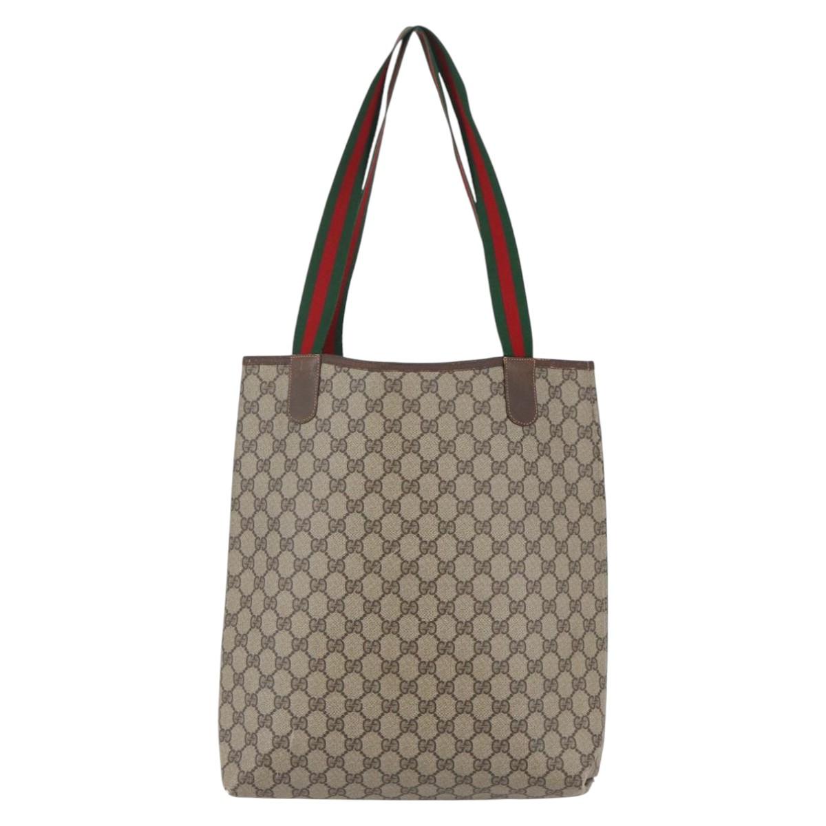 GUCCI GG Supreme Web Sherry Line Tote Bag PVC Beige Red 89 02 003
