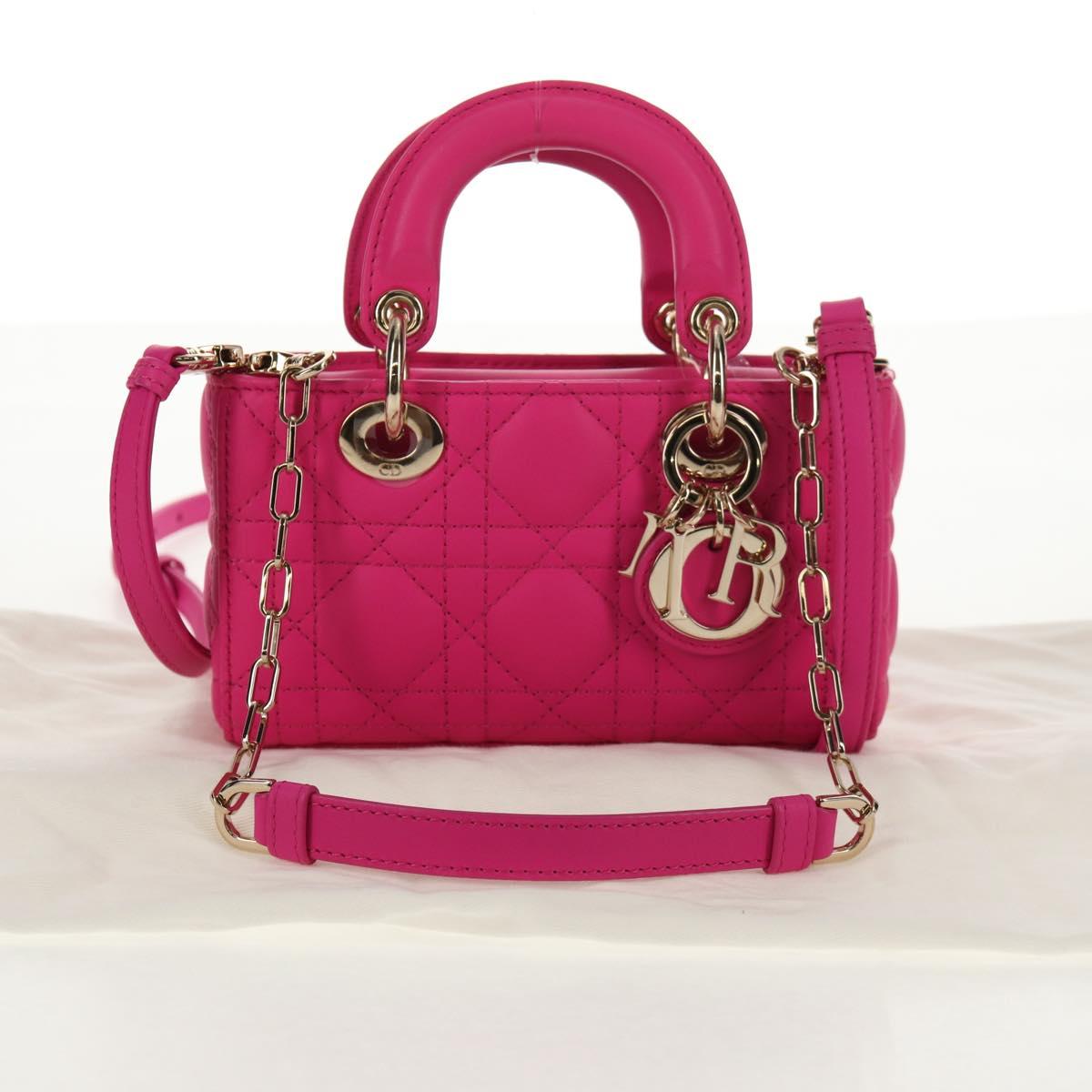 Christian Dior Cannage Lady D Joy Micro Bag Lamb Skin 2way Pink
