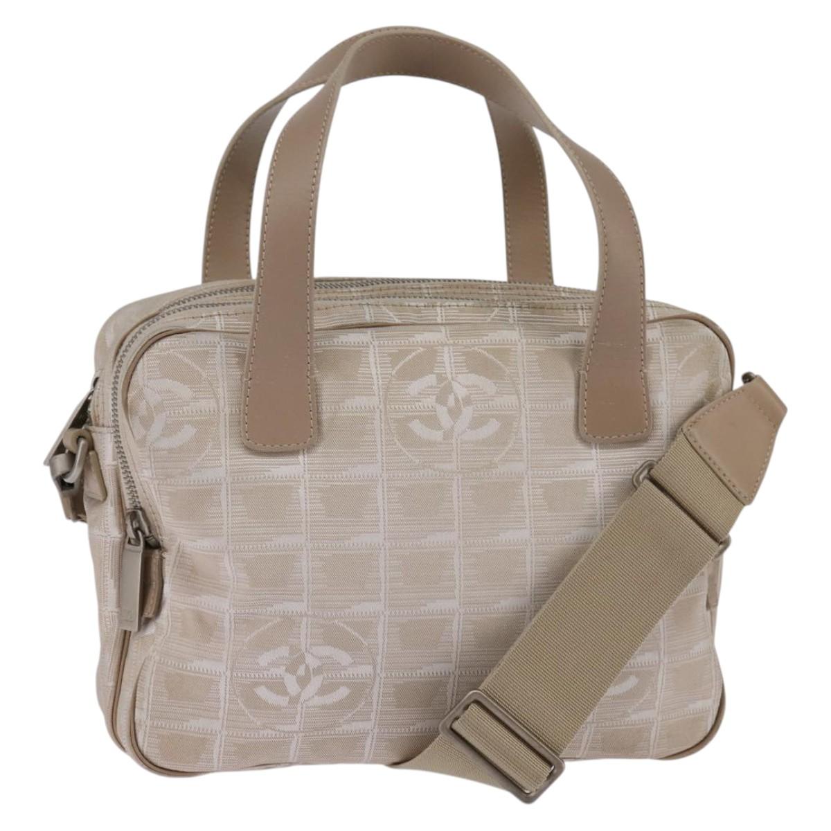 CHANEL New Travel Line Hand Bag Nylon 2way Beige Silver CC Auth 