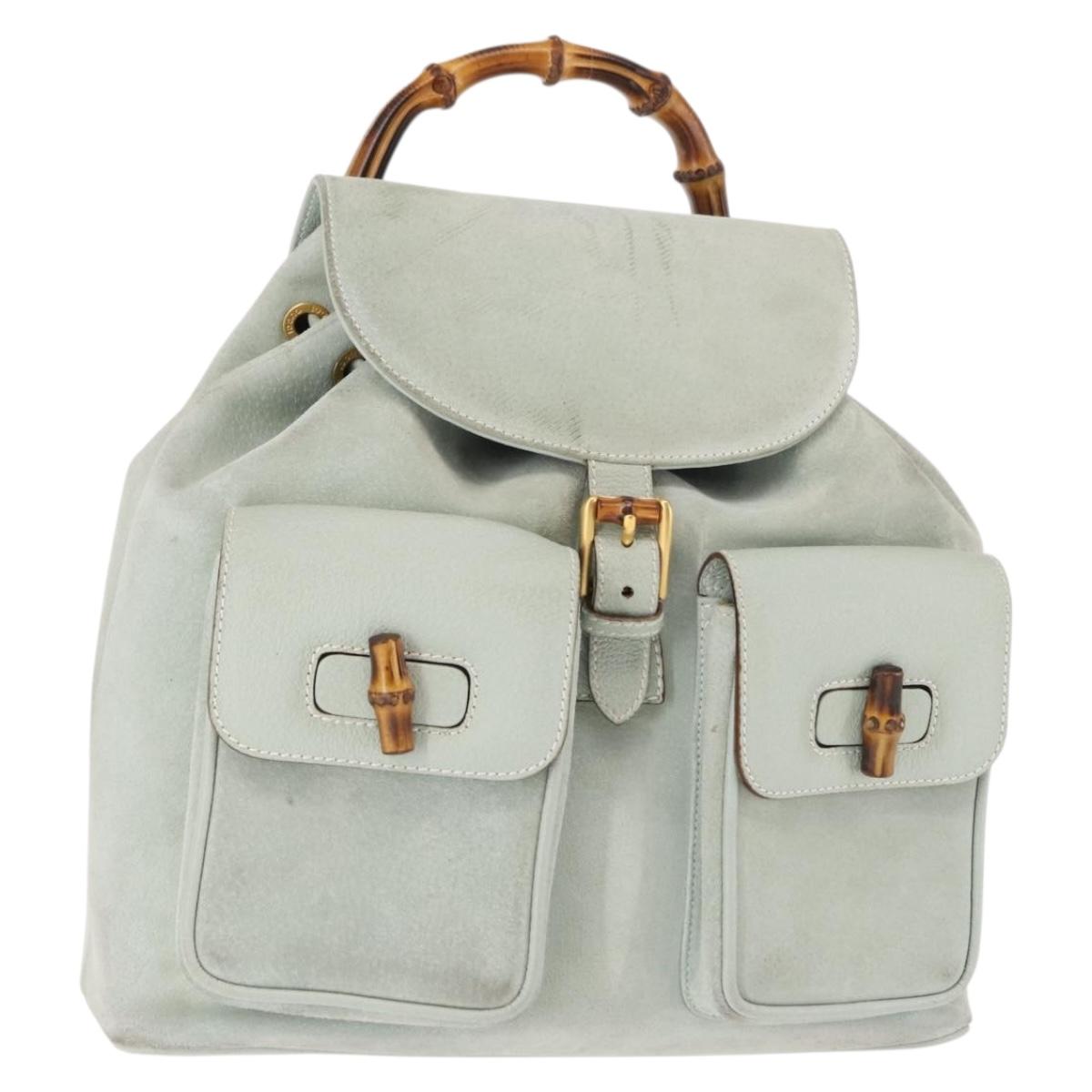 GUCCI Bamboo Backpack Suede Outlet Light Blue Gold 003 2058  display picture 1