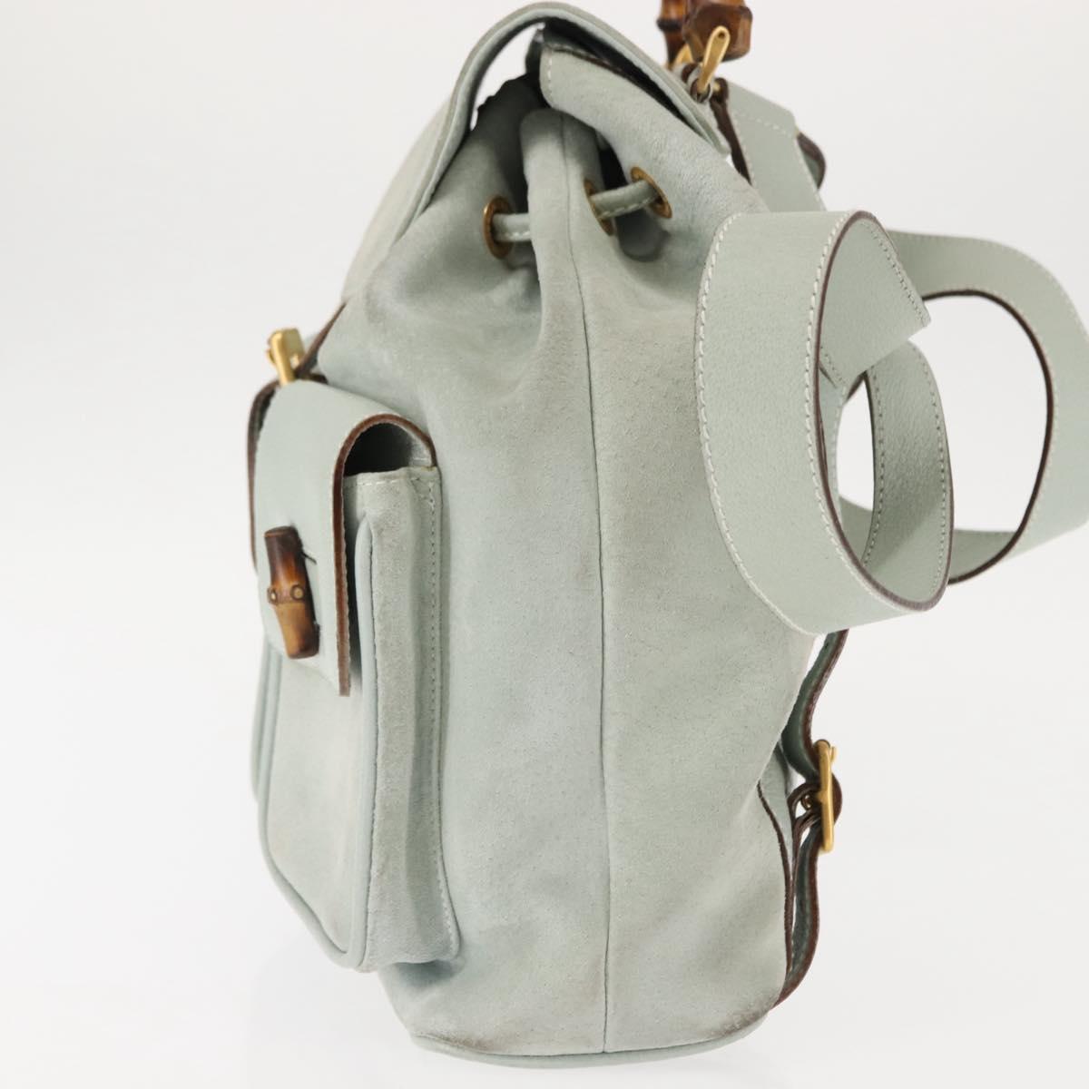 GUCCI Bamboo Backpack Suede Outlet Light Blue Gold 003 2058  display picture 3