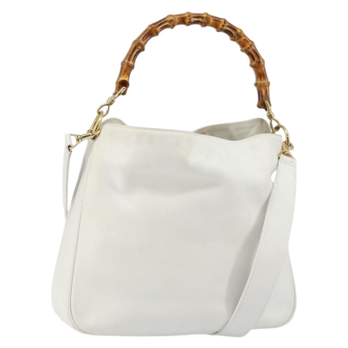 GUCCI Bamboo Hand Bag Leather 2way White Gold 001 3754 1638 Auth