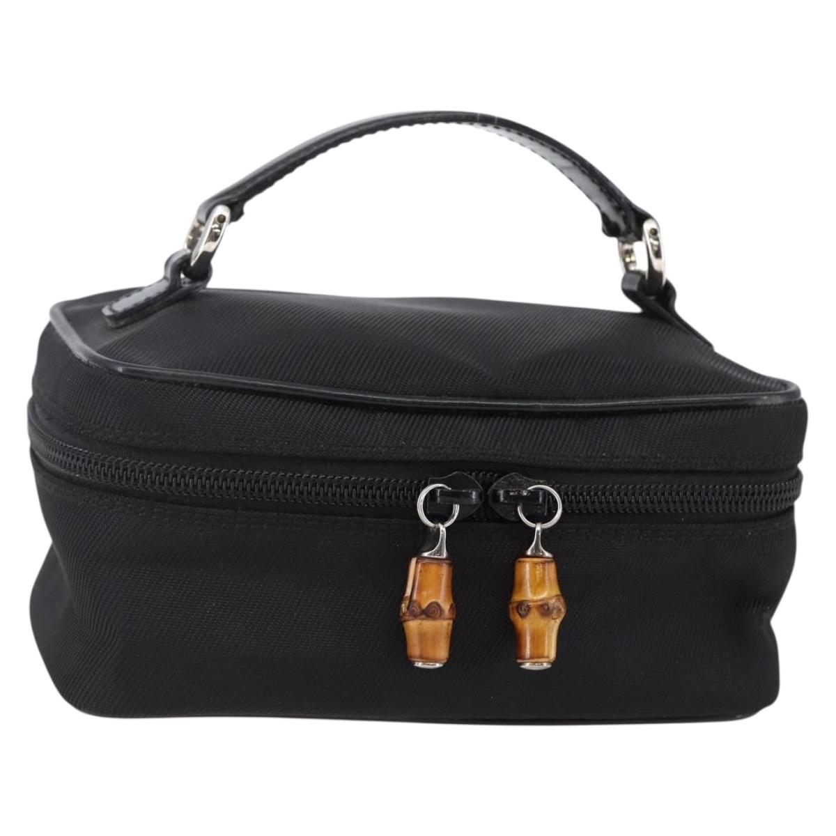 GUCCI Bamboo Vanity Hand Bag Nylon Black Silver 032 1956 0151 Auth