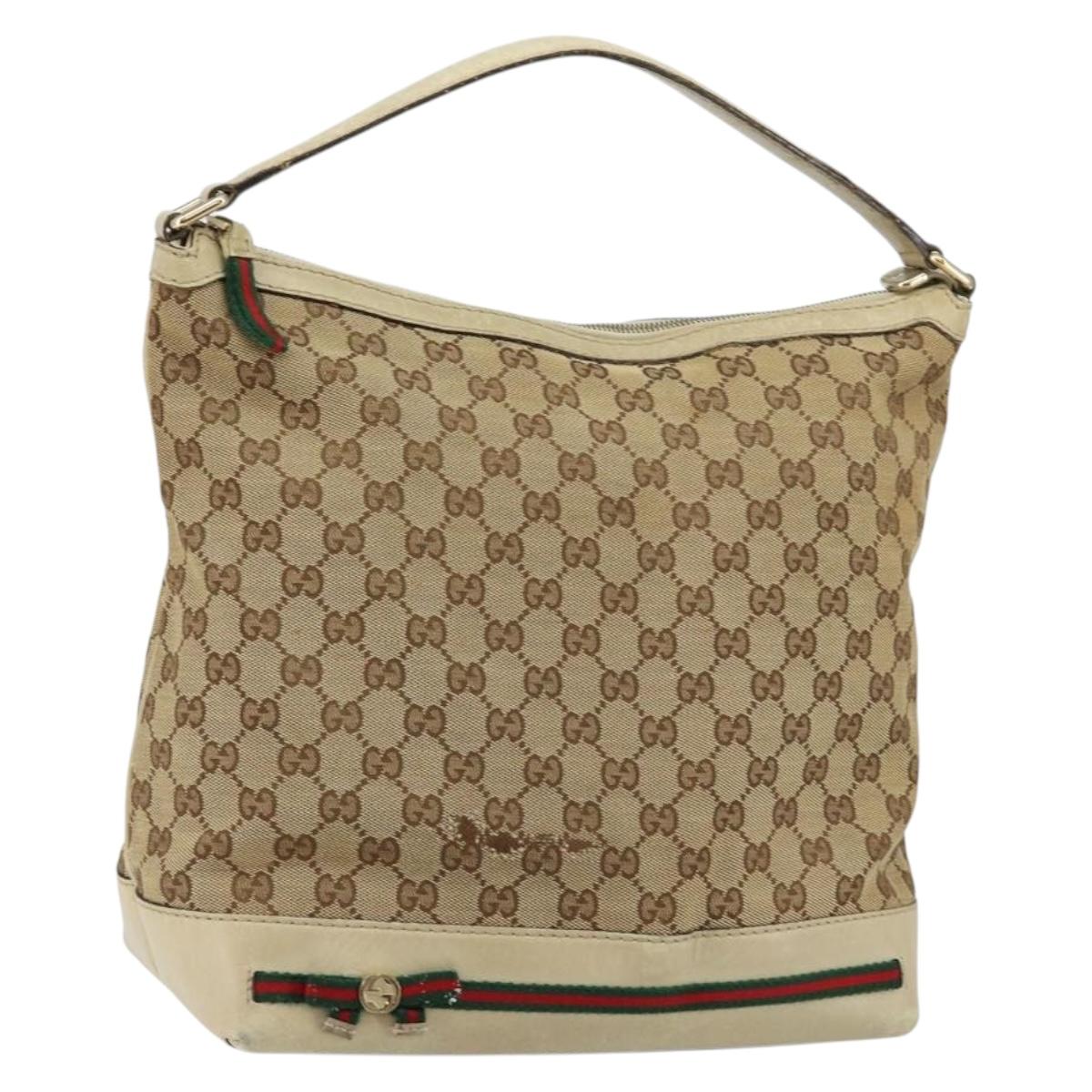 GUCCI GG Canvas Web Sherry Line Pretty Bag Beige Gold 257064 Auth