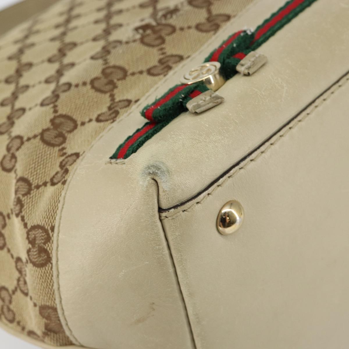 GUCCI GG Canvas Web Sherry Line Pretty Bag Beige Gold 257064 Auth