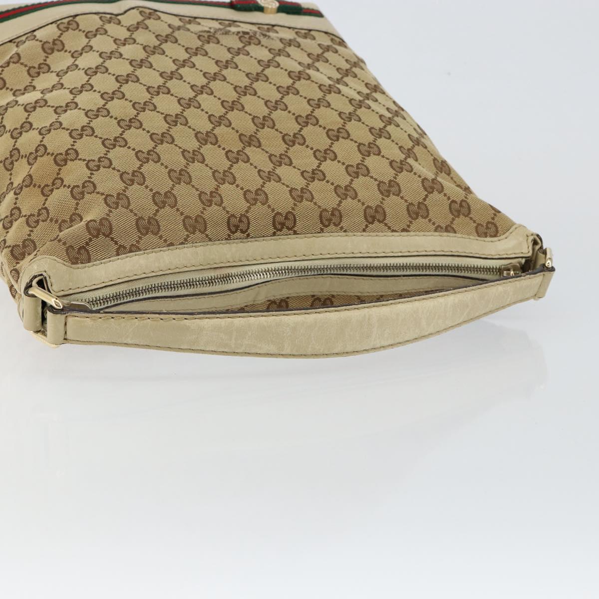 GUCCI GG Canvas Web Sherry Line Pretty Bag Beige Gold 257064 Auth