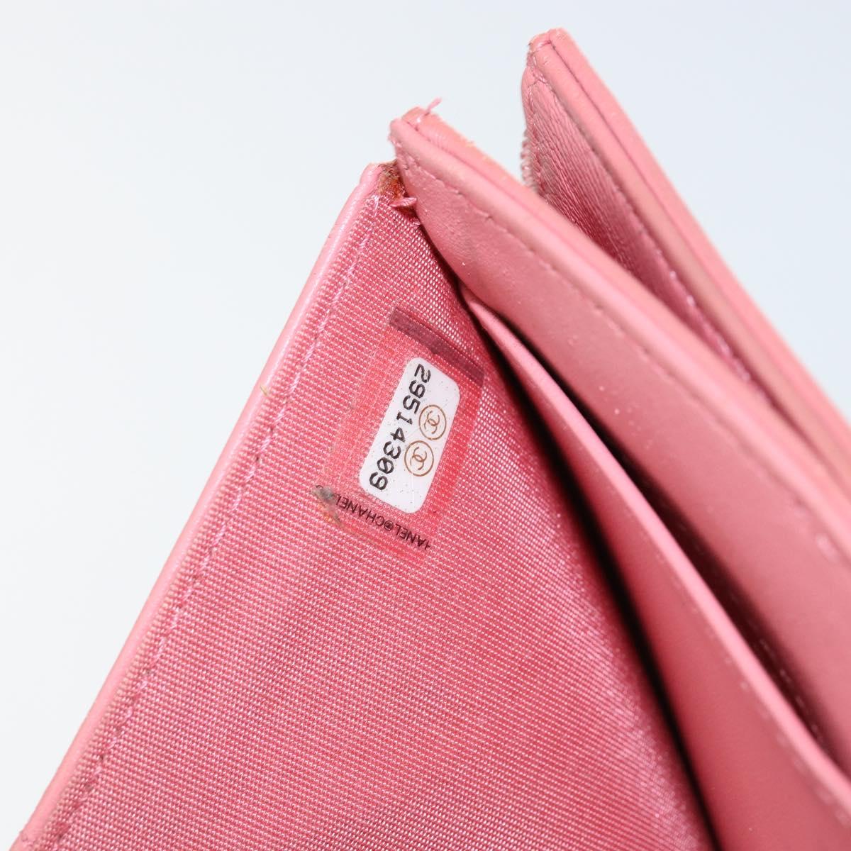 CHANEL  ココマークスティッチ　ウォレット CHANEL V Stitch COCO Mark Trifold Wallet Lamb Skin Pink Silver CC