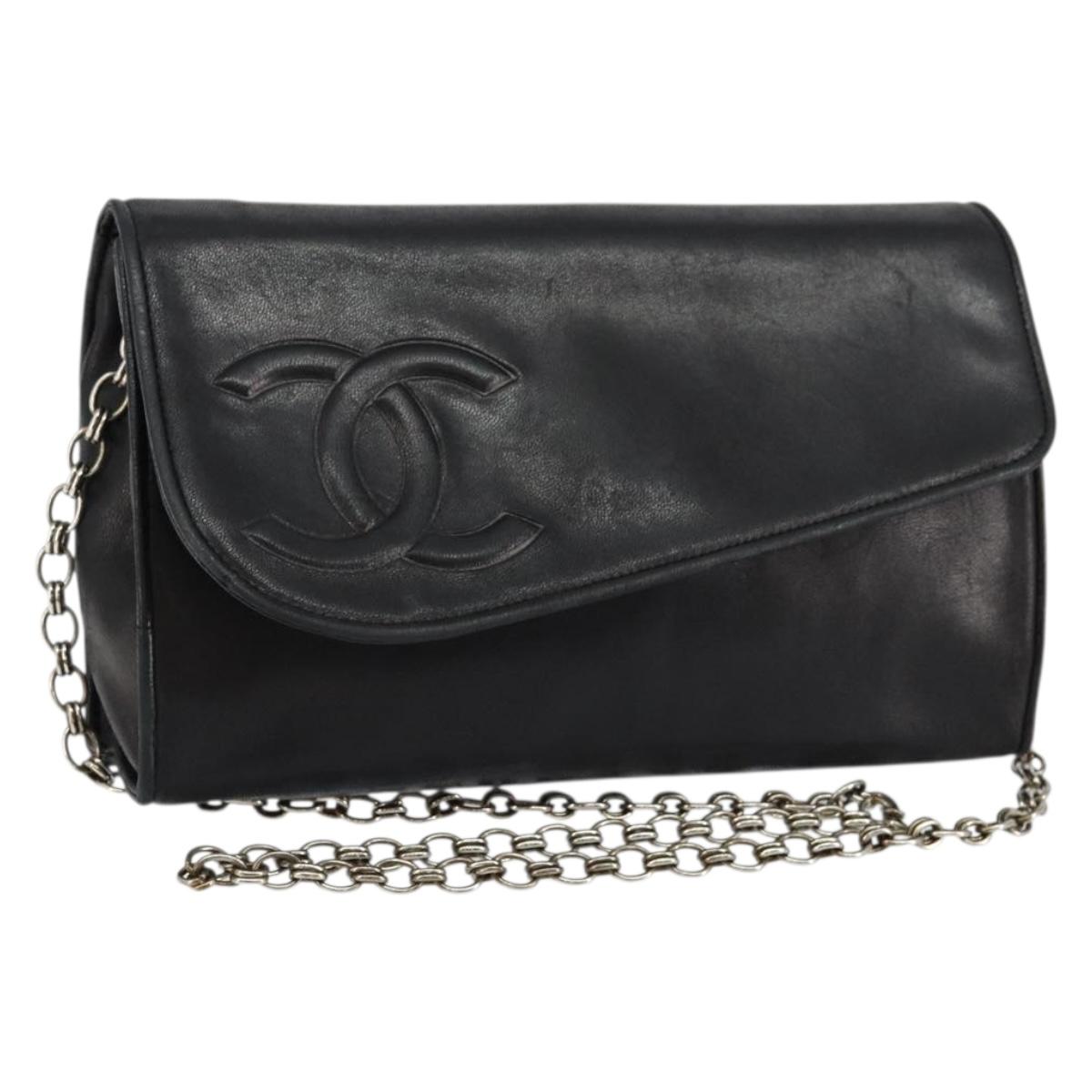CHANEL COCO Mark Chain Shoulder Bag Lamb Skin Vintage Black CC