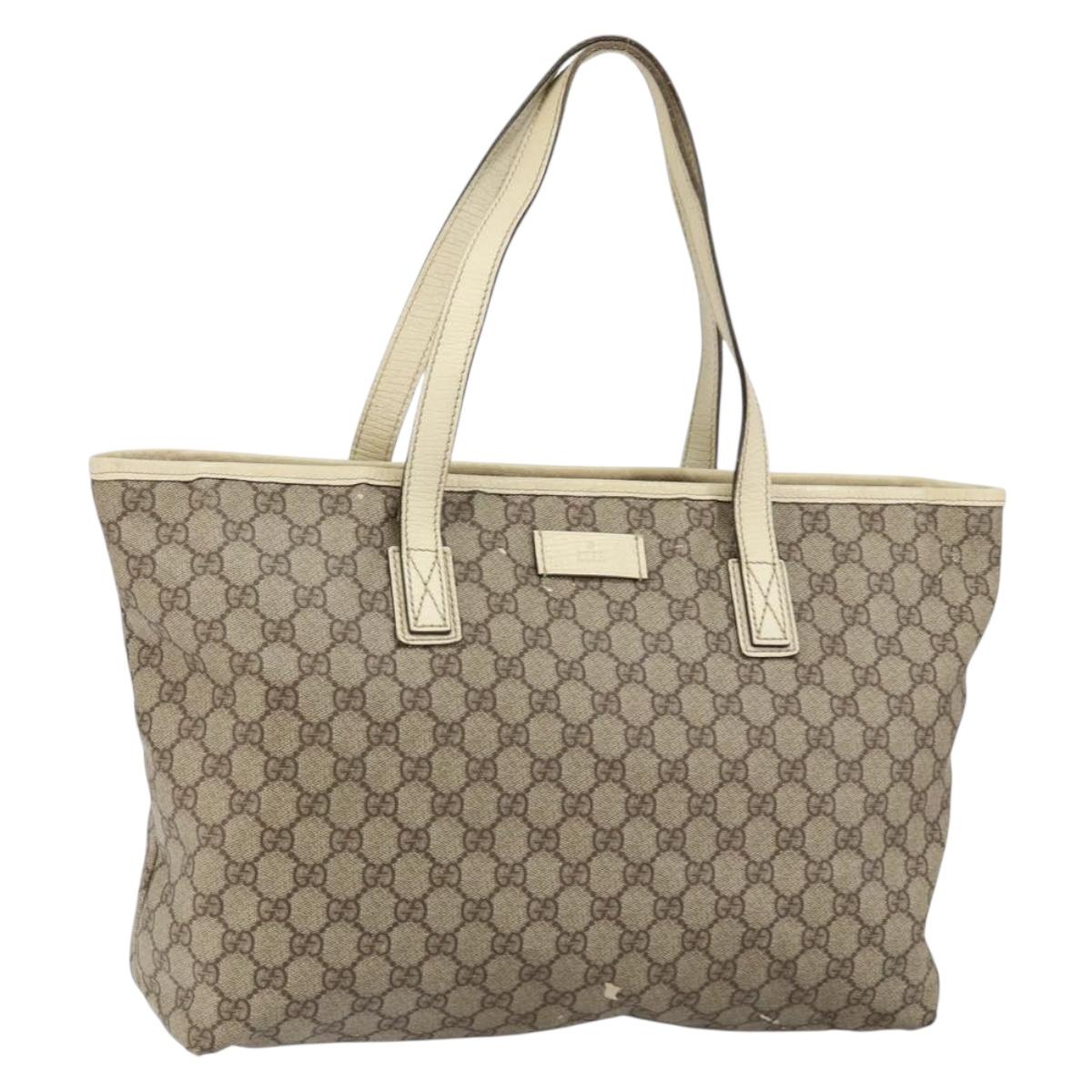 GUCCI GG Supreme Tote Bag PVC Leather Beige White Silver 181084