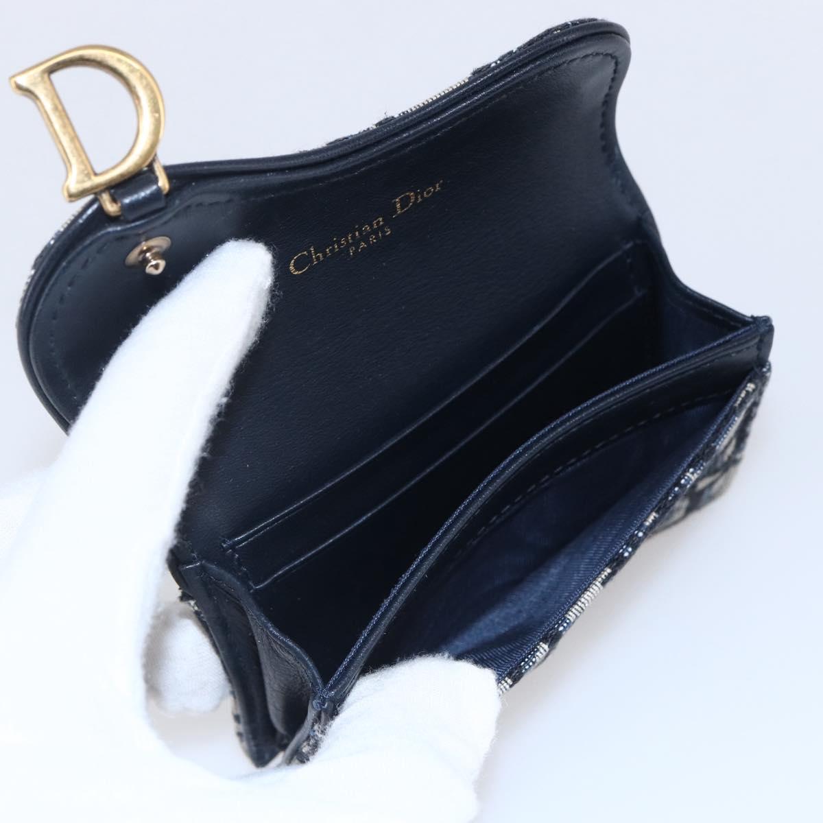 Christian Dior Trotter Canvas Saddle Coin Card Case Navy Auth