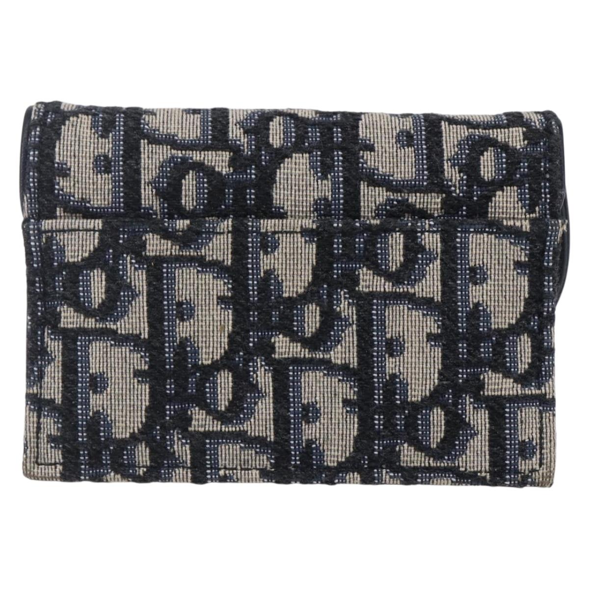 Christian Dior Trotter Canvas Saddle Coin Card Case Navy Auth