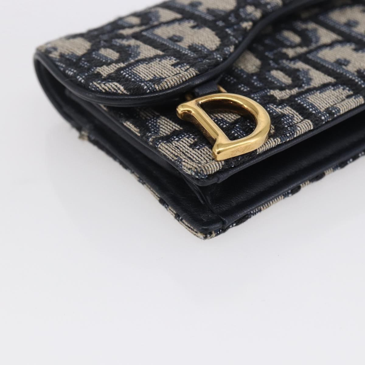 Christian Dior Trotter Canvas Saddle Coin Card Case Navy Auth