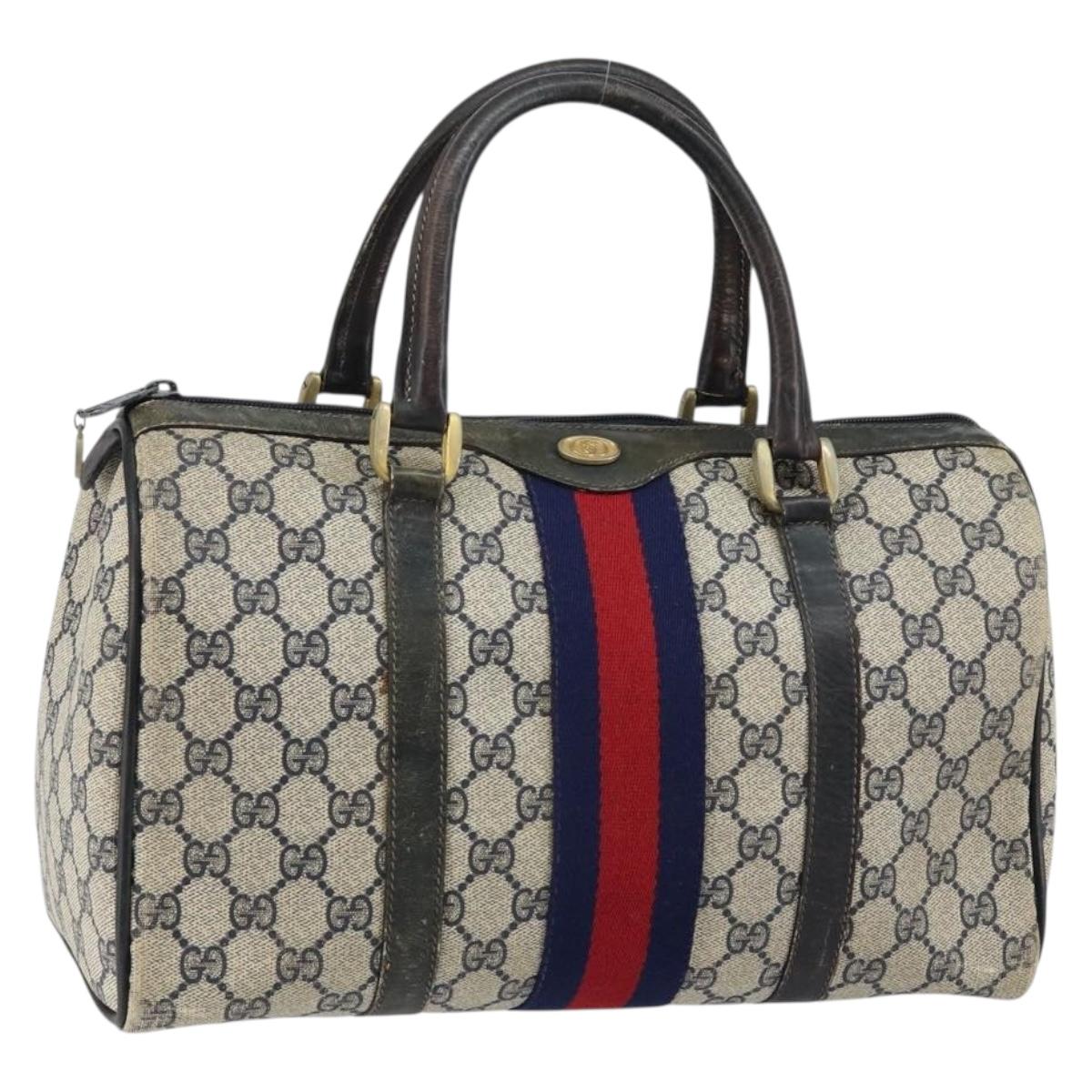 GUCCI GG Supreme Sherry Line Boston Bag PVC Navy Gold 012 3842 33 GUCCI GG Supreme Sherry Line Boston Bag PVC Navy Gold 012 3842 33