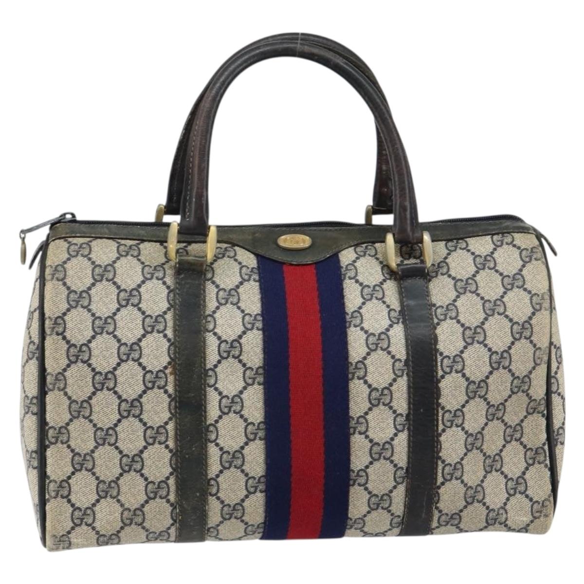 GUCCI GG Supreme Sherry Line Boston Bag PVC Navy Gold 012 3842 33