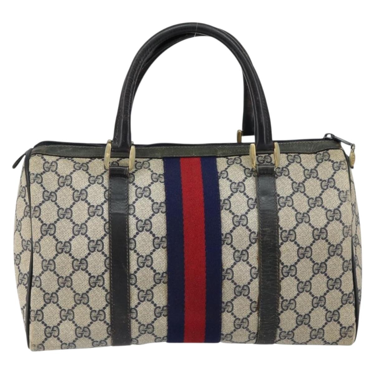 GUCCI GG Supreme Sherry Line Boston Bag PVC Navy Gold 012 3842 33
