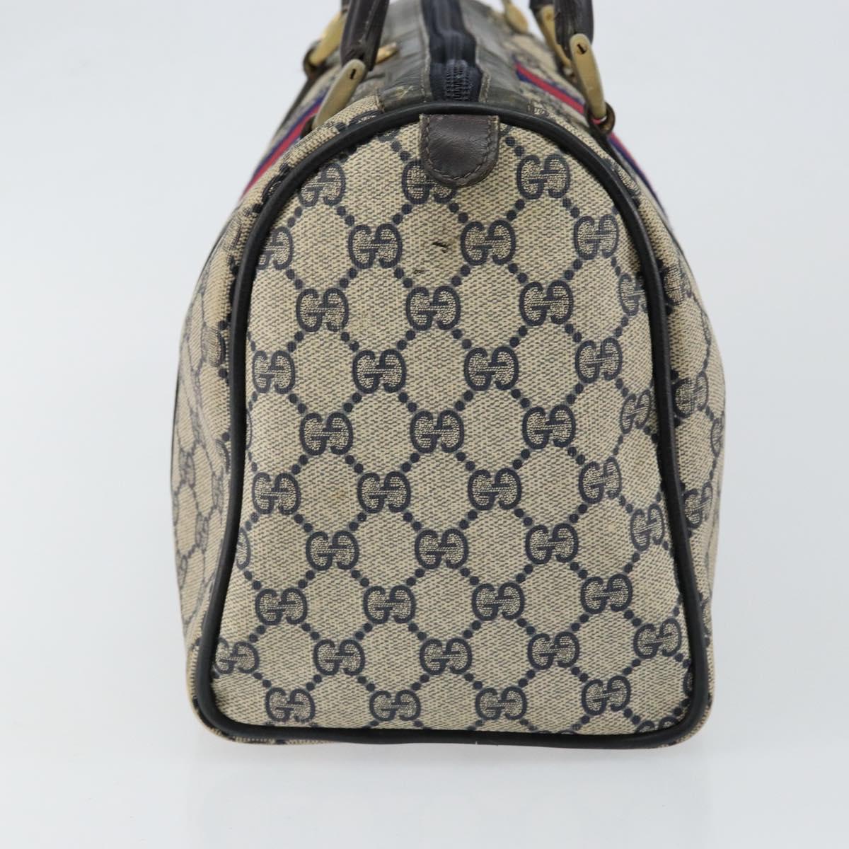 GUCCI GG Supreme Sherry Line Boston Bag PVC Navy Gold 012 3842 33