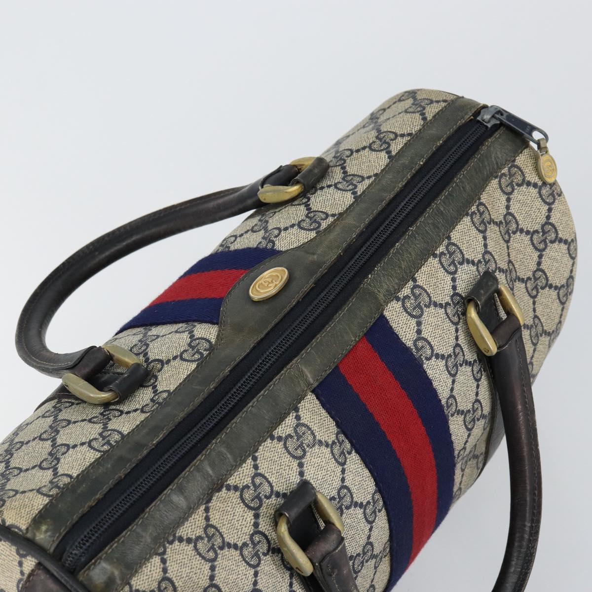 GUCCI GG Supreme Sherry Line Boston Bag PVC Navy Gold 012 3842 33