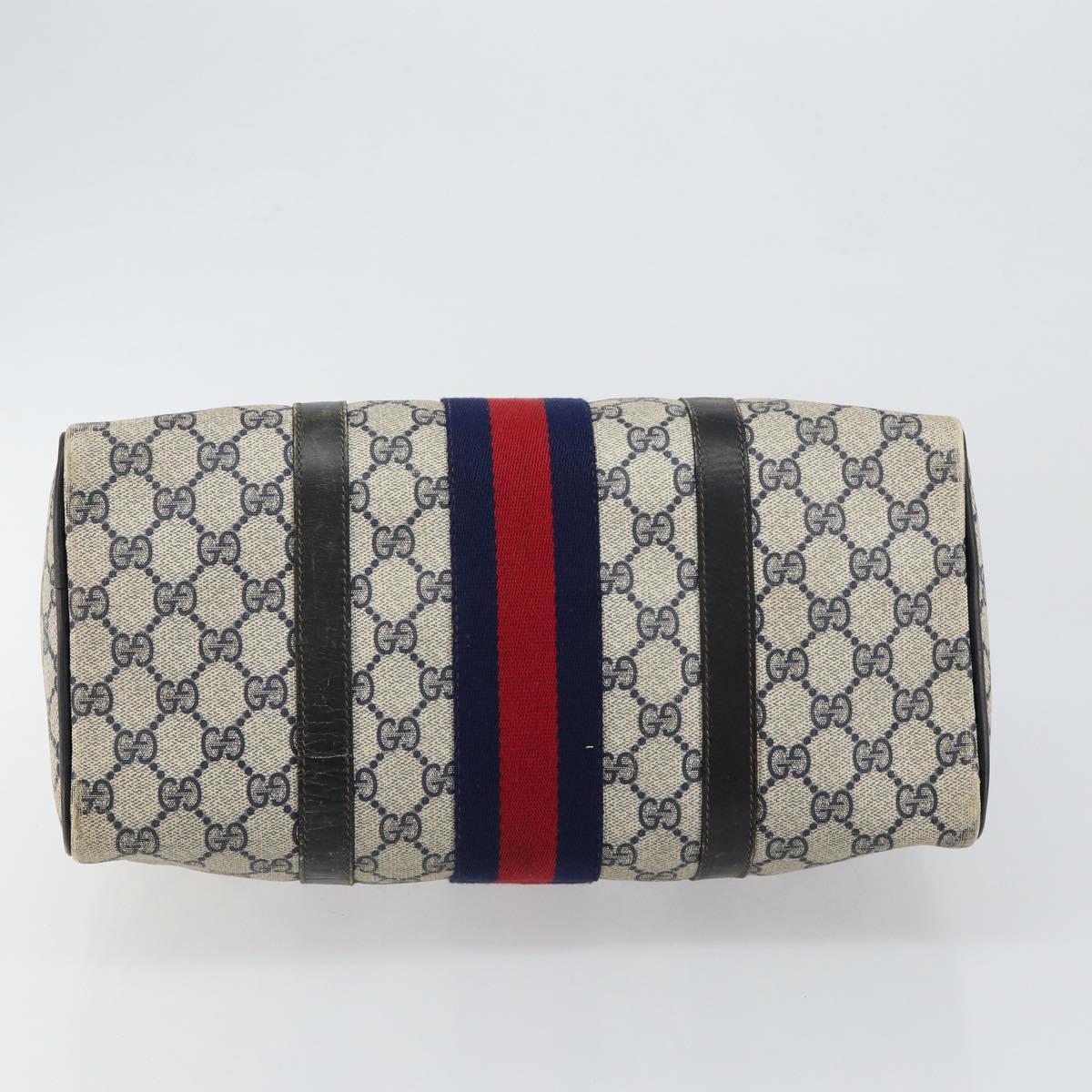 GUCCI GG Supreme Sherry Line Boston Bag PVC Navy Gold 012 3842 33