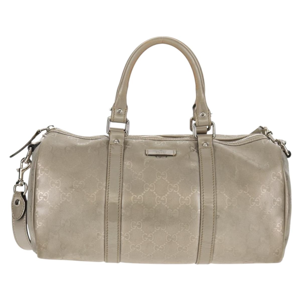GUCCI GG Implementation Boston Bag PVC 2way Silver 203696 Auth