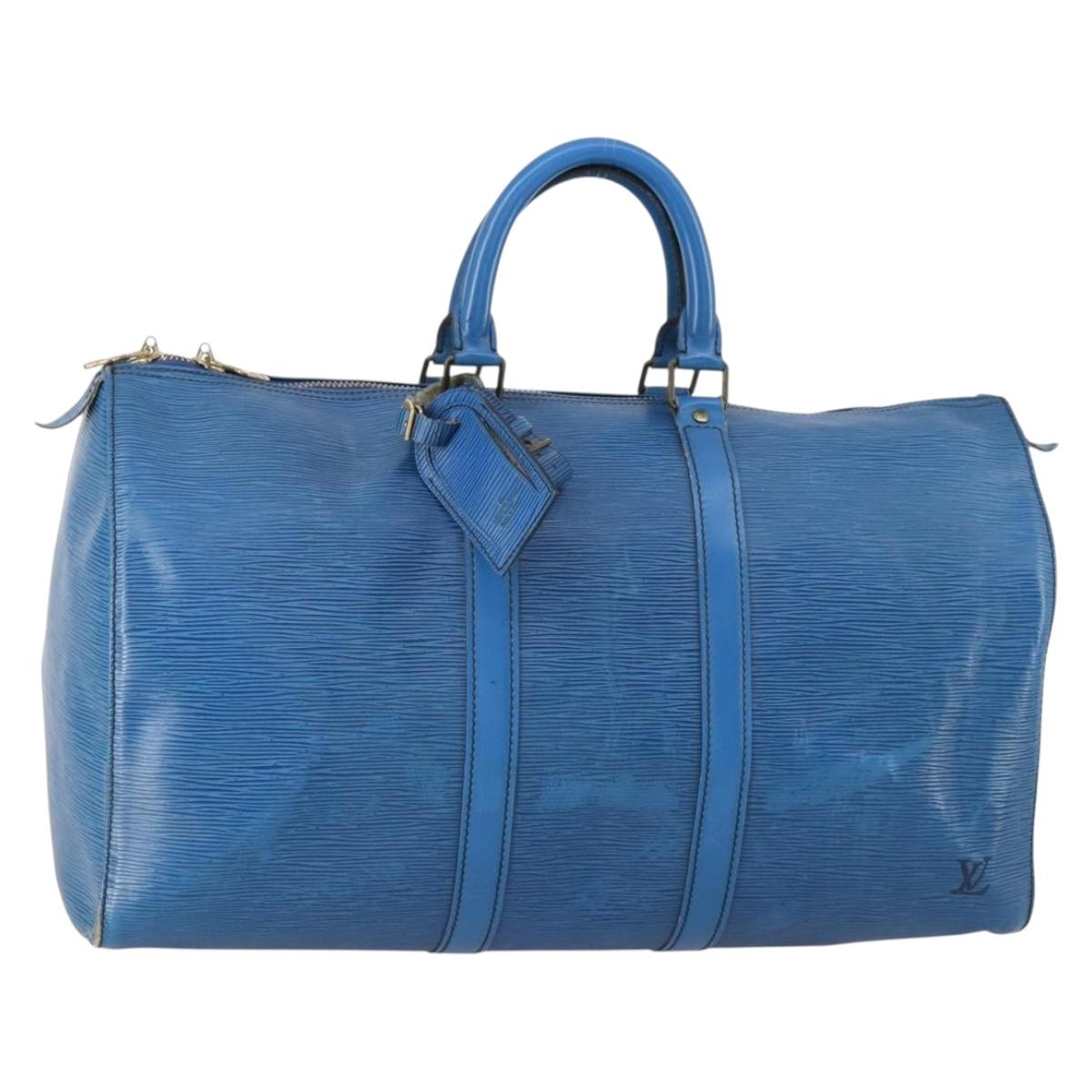 Louis Vuitton Epi Blue Boston Bag 難あり LOUIS VUITTON Epi Keepall 45 Boston Bag Blue M42975 LV Auth