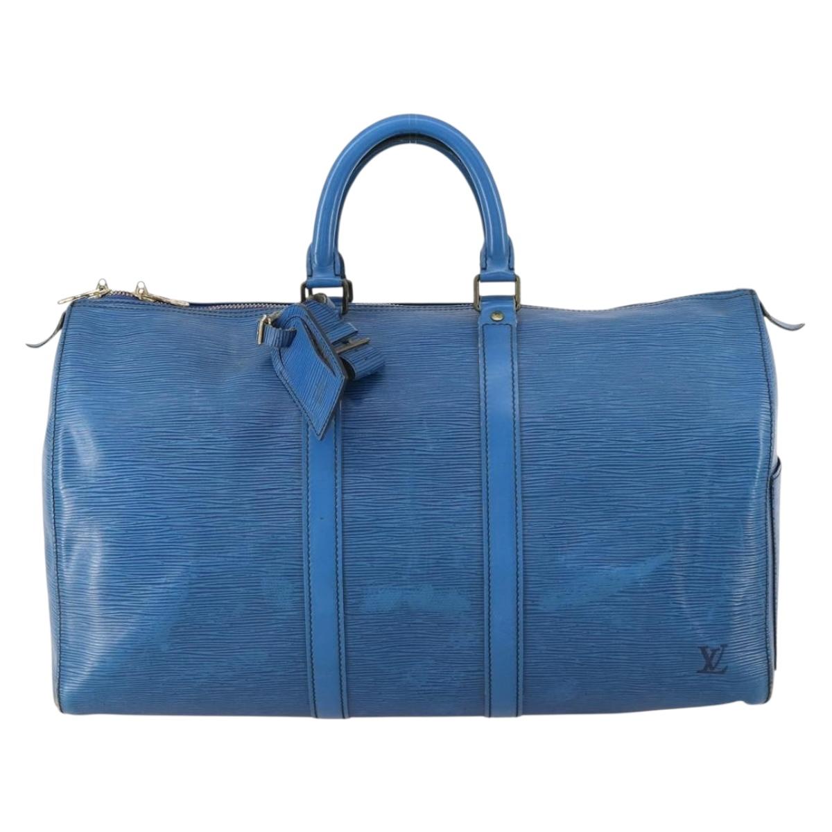 LOUIS VUITTON Epi Keepall 45 Boston Bag Blue M42975 LV Auth