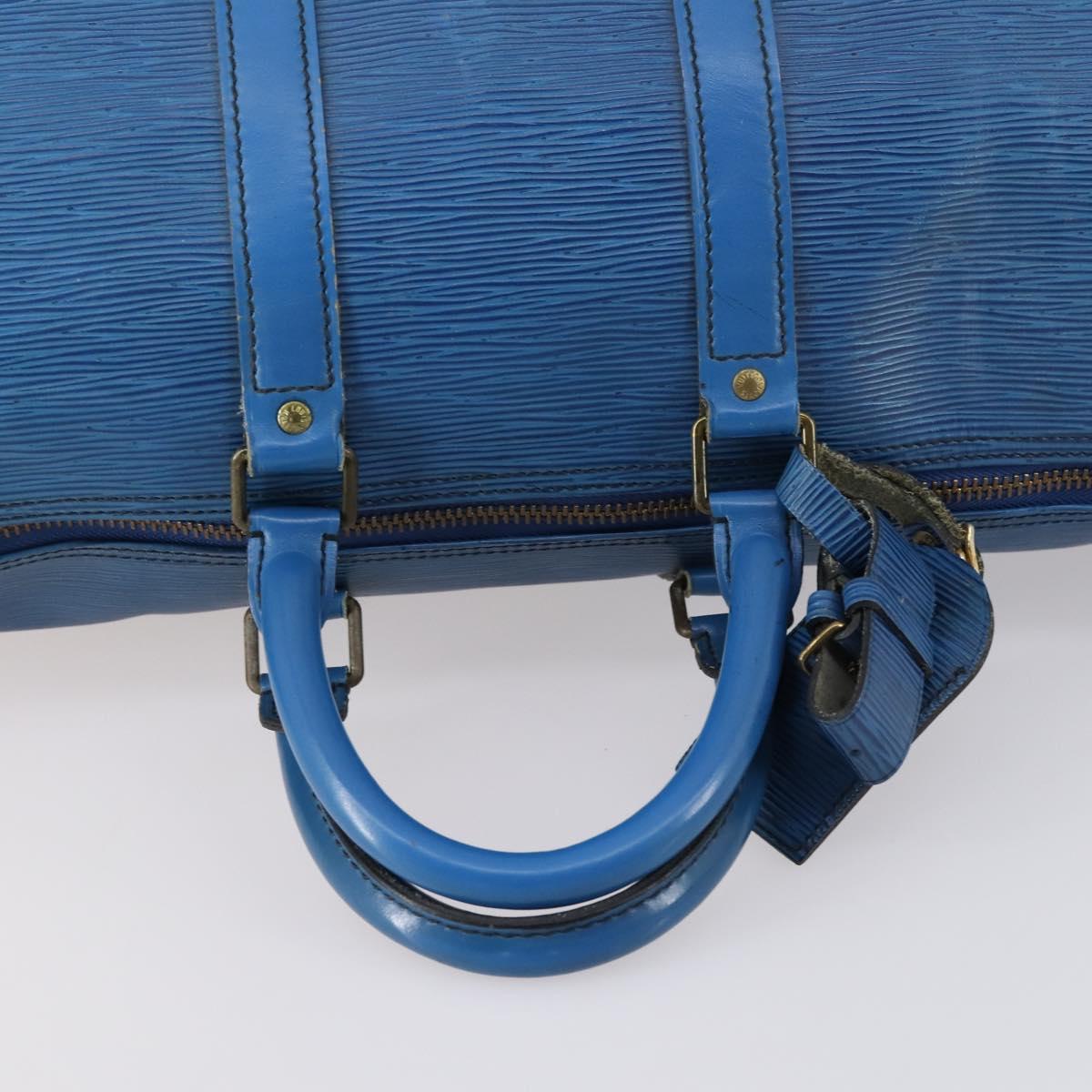 LOUIS VUITTON Epi Keepall 45 Boston Bag Blue M42975 LV Auth