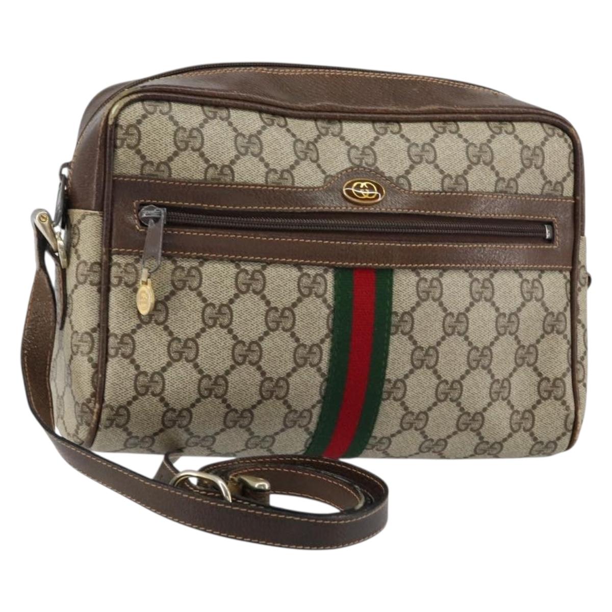 ＿ GUCCI GG Supreme Web Sherry Line Shoulder Bag PVC Beige Gold 010