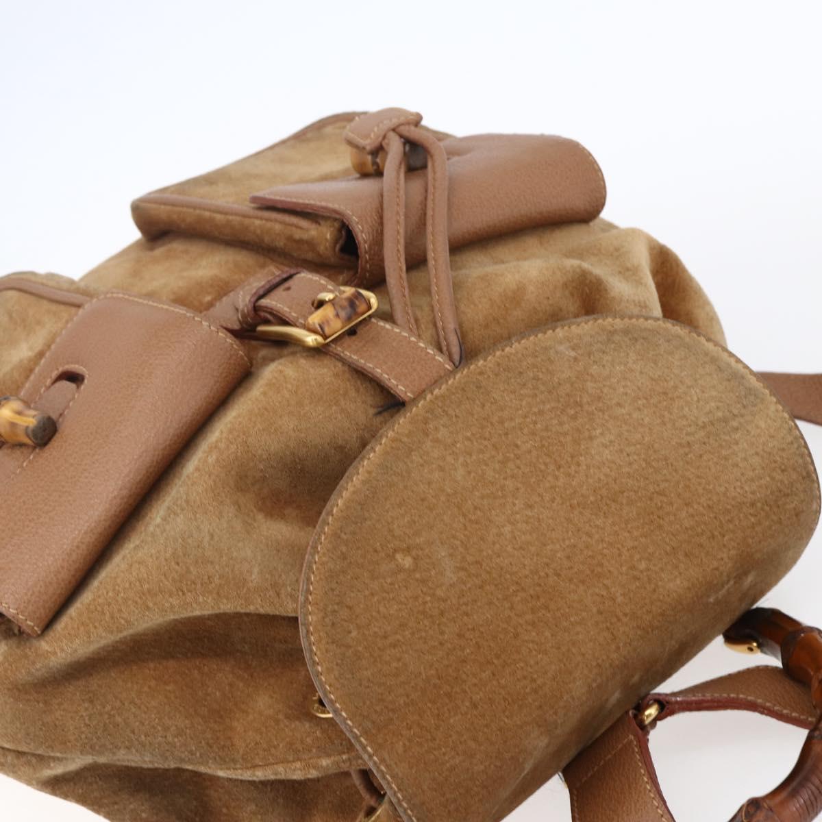 GUCCI Bamboo Backpack Suede Brown Gold 003 2058 0016 Auth LNZ352 GUCCI Backpack 003 2058 0016 Suede, Leather Black Brown Gold  main image 3