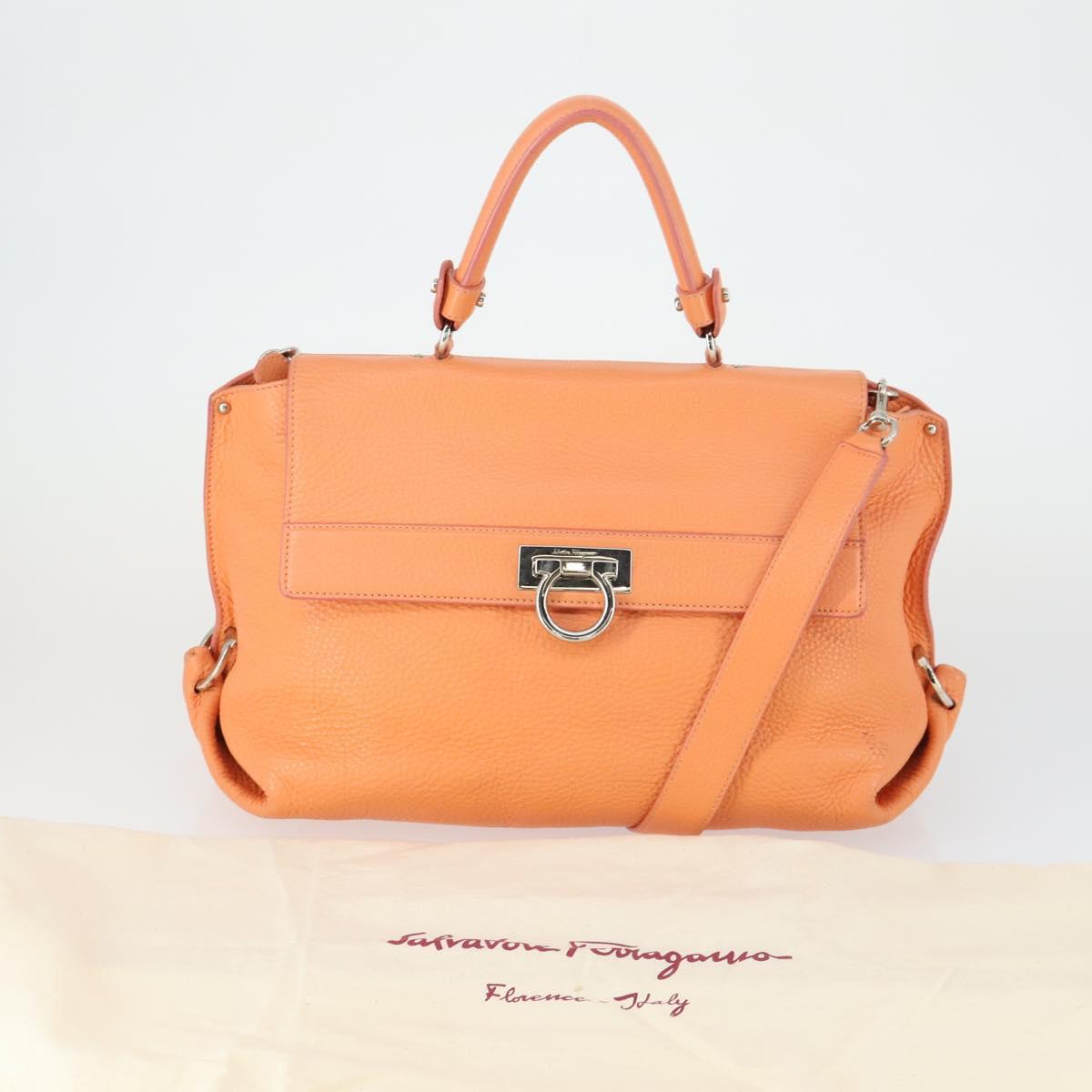 Salvatore Ferragamo✨2way ボストンバッグ オールレザー Salvatore Ferragamo Gancini Hand Bag Leather 2way Orange Silver