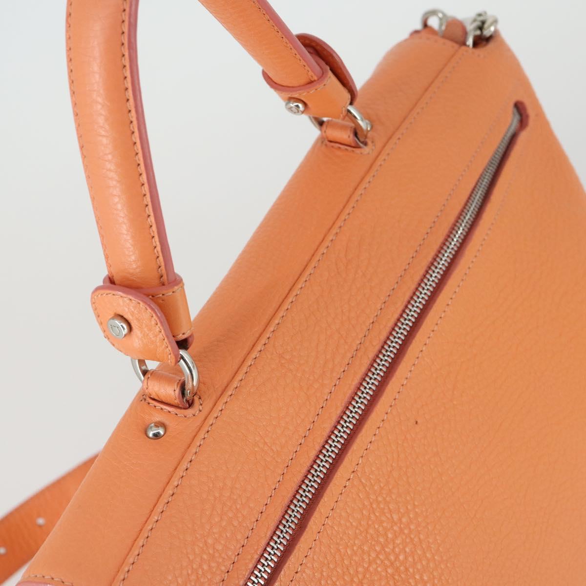 Salvatore Ferragamo Gancini Hand Bag Leather 2way Orange Silver
