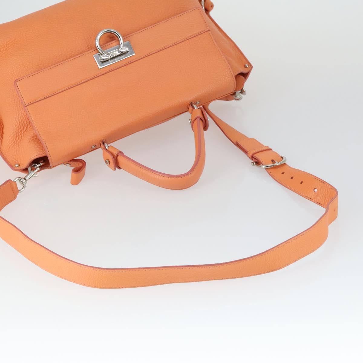 Salvatore Ferragamo Gancini Hand Bag Leather 2way Orange Silver