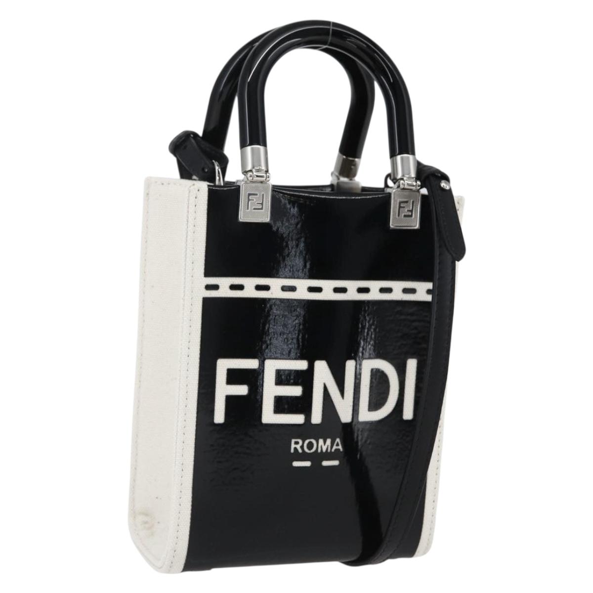 FENDI Sunshine Small Shopper Mini Bag Canvas Patent 2way Black